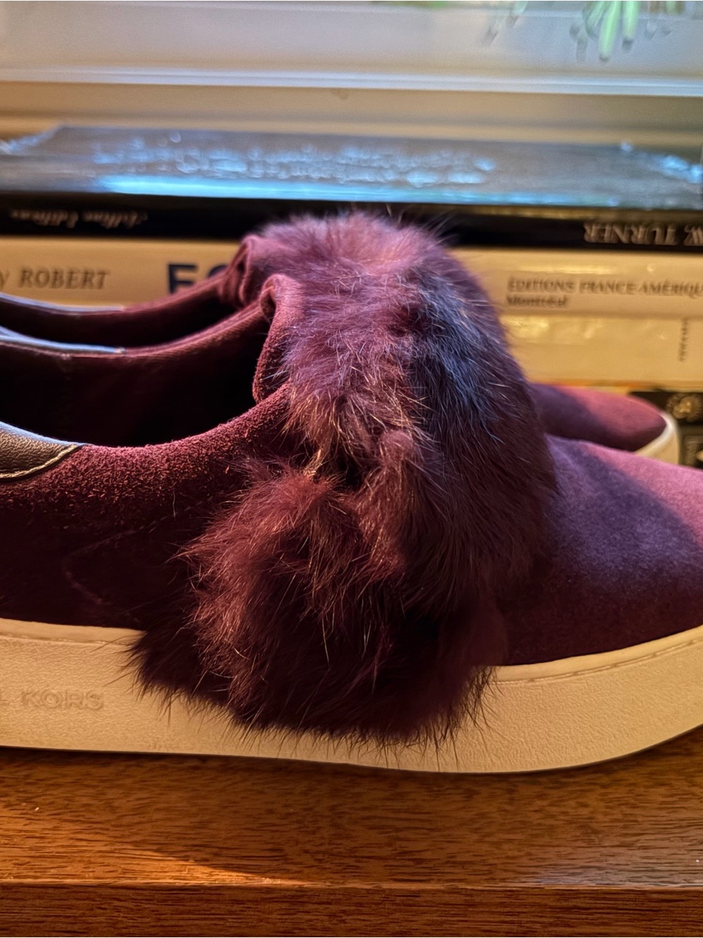 Michael Kors Women's Burgundy suede Sneakers with real fur detail